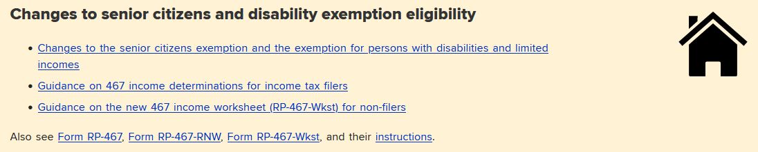 section of local assessment officials webpage displaying links to resources for 467 income determinations.